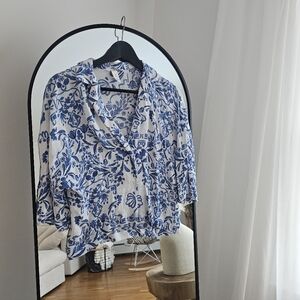 H&M Blue and White Floral Blouse